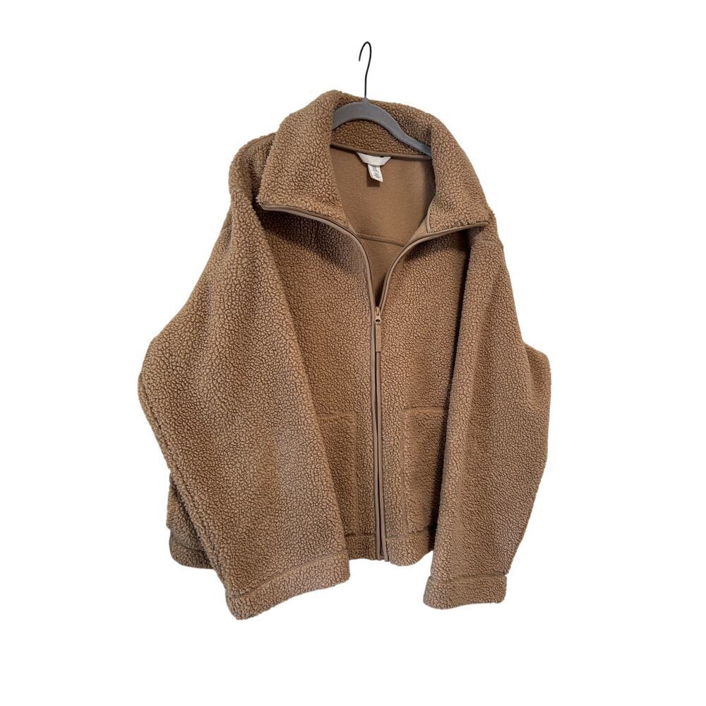 H&M Teddy Fleece Jacket Women’s XXL Brown Full Zip Sherpa Oversized Cozy - Picture 3 of 11